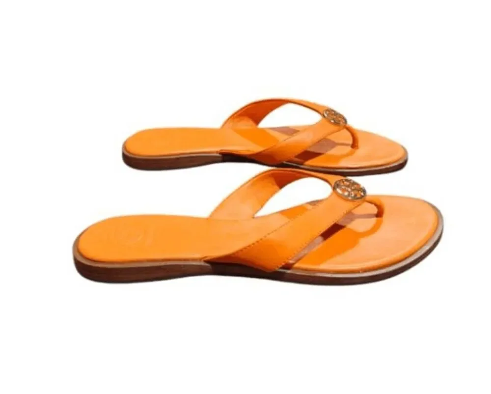 NWOB TORY BURCH Benton Orange Leather T Sandals Size 7M